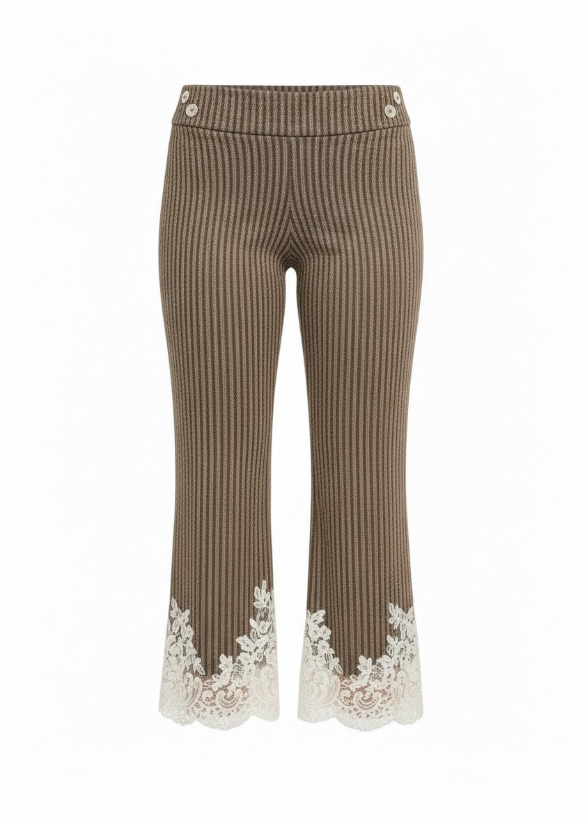 Tresaire Ann handmade ribbed capri pant with lace trim made to order